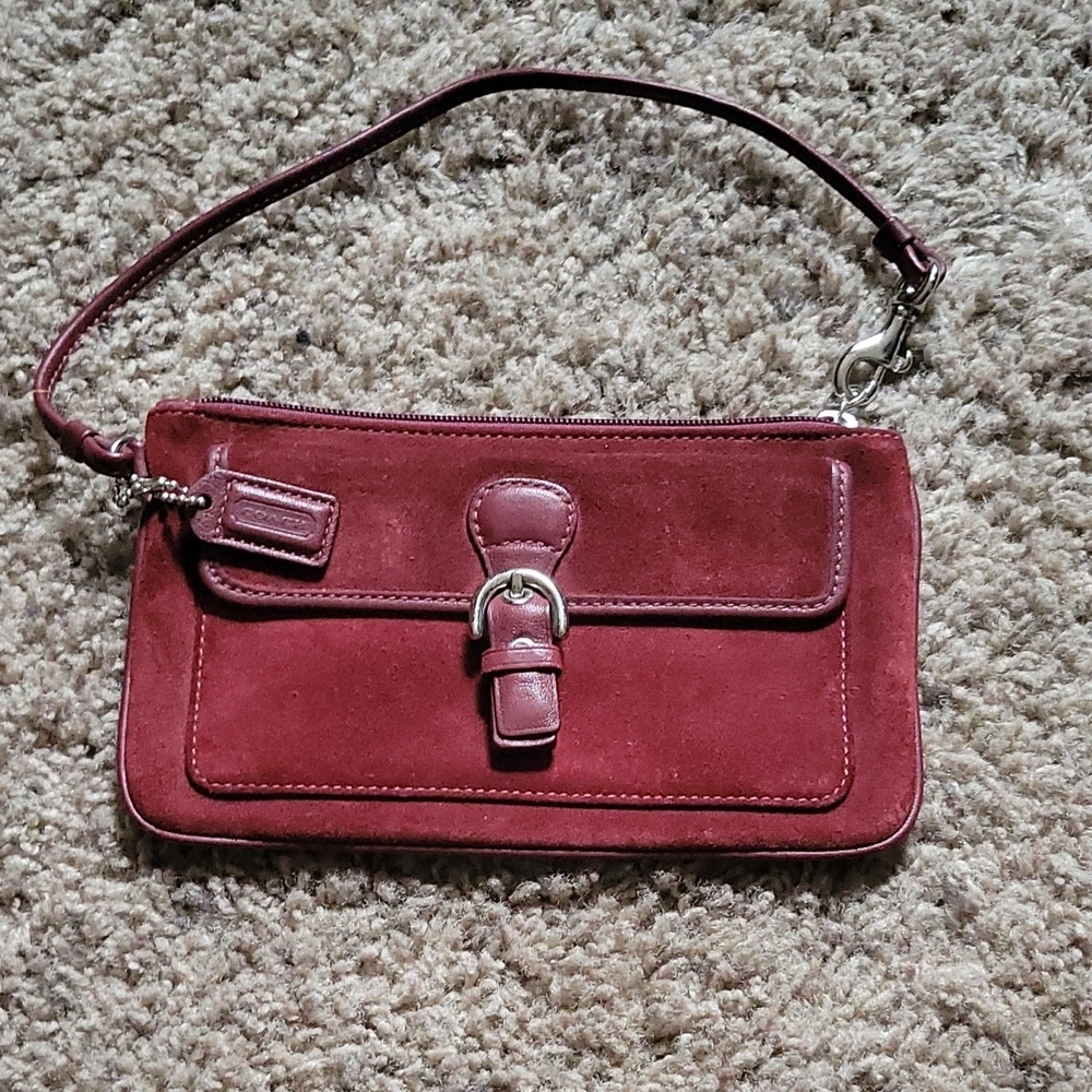 Coach Burgundy Suede Wristlet